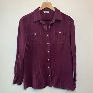 Duluth Trading Co Women's Long Sleeve Button Shirt Maroon Red Size Small